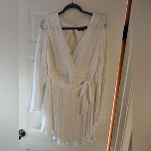 Embrace Your Beauty Ivory Pleated Long Sleeve Skort Romper